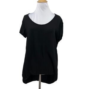 Cloth & Stone Top Womens S Small Black Scoop Neck Cap Sleeves Shirttail Hem